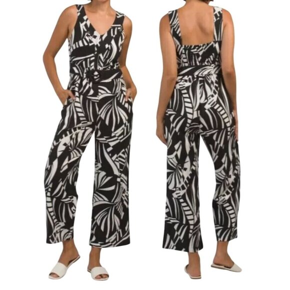 Tahari Pants - TAHARI Linen Blend Belted Jumpsuit Comfort Relaxed Leisure 4 NEW